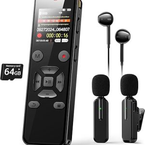 96GB Digital Voice Activated Recorder with Playback, 7000Hrs Dual Recording Mode Voice Recorder, Audio Recorder Device with Wireless Microphone, A-B Repeat, MP3 Player, Password, Noise Reduction