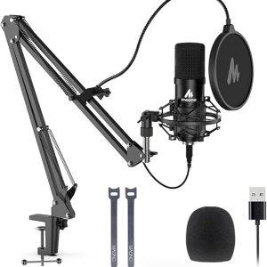 USB Microphone, MAONO 192KHZ/24Bit Plug & Play PC Computer Podcast Condenser Cardioid Metal Mic Kit with Professional Sound Chipset for Recording, Gaming, Singing, YouTube (AU-A04)