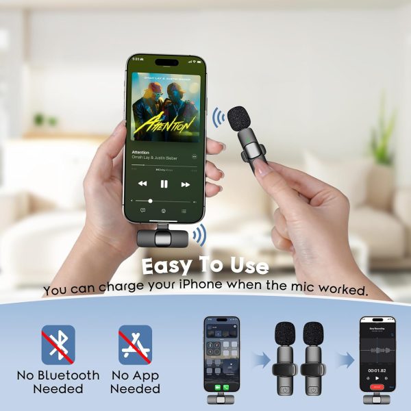 2 Pack Type C Mini Wireless Lavalier Microphone for iPhone 15, iOS and Android Devices - Noise Reduction Lapel Mic for Recording, Clip on Mic, Omni Lav Mic for Video Recording, Tiktok, Youtube, Vlog - Image 4