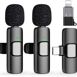 2 Pack Type C Mini Wireless Lavalier Microphone for iPhone 15, iOS and Android Devices - Noise Reduction Lapel Mic for Recording, Clip on Mic, Omni Lav Mic for Video Recording, Tiktok, Youtube, Vlog