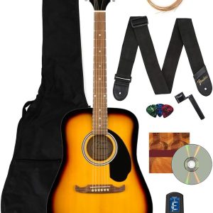 Fender Dreadnought Acoustic Guitar - Sunburst Bundle with Gig Bag, Tuner, Strap, Strings, Winder, Picks, Lessons, and Austin Bazaar Instructional DVD