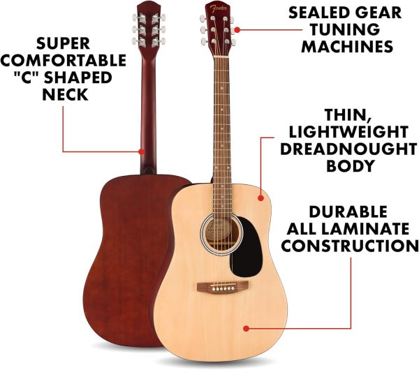 Fender FA-25 Dreadnought Acoustic Guitar, Beginner Guitar, with 2-Year Warranty, Includes Free Lessons, Natural - Image 2