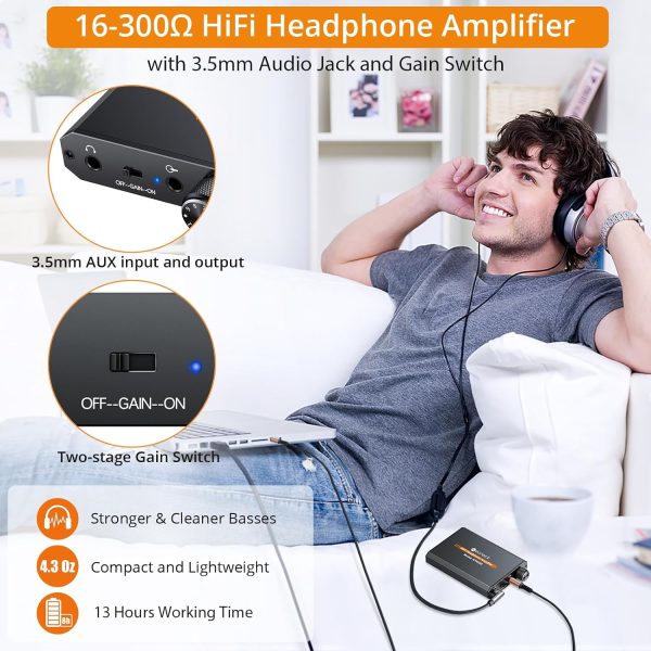 Neoteck Portable 3.5mm Headphone Amplifier Two-Stage Gain Switch, 16-150 Ohm, Aluminum Matte Surface - Image 3