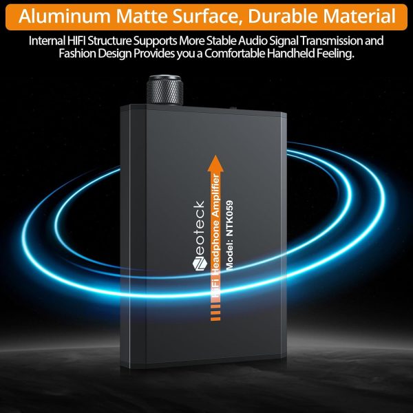 Neoteck Portable 3.5mm Headphone Amplifier Two-Stage Gain Switch, 16-150 Ohm, Aluminum Matte Surface - Image 6