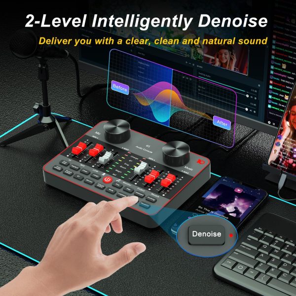Podcast Equipment Bundle for 2 Mic Tiktok Video Content Creator Kit, Audio Interface DJ Mixer Sound Card/Board Condenser Microphone for Studio Smartphone/PC/Laptop Broadcast Recording/Live Stream - Image 5