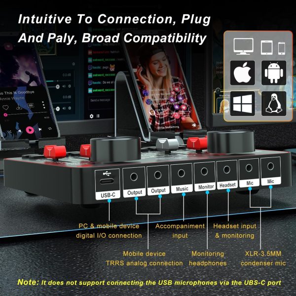 Podcast Equipment Bundle for 2 Mic Tiktok Video Content Creator Kit, Audio Interface DJ Mixer Sound Card/Board Condenser Microphone for Studio Smartphone/PC/Laptop Broadcast Recording/Live Stream - Image 6
