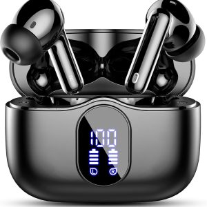 Wireless Earbuds, Bluetooth 5.3 Headphones Bass Stereo, Ear Buds with Noise Cancelling Mic LED Display, IP7 Waterproof in Ear Earphones, 36H Playtime for Laptop Pad Phones Sports Workout, Black