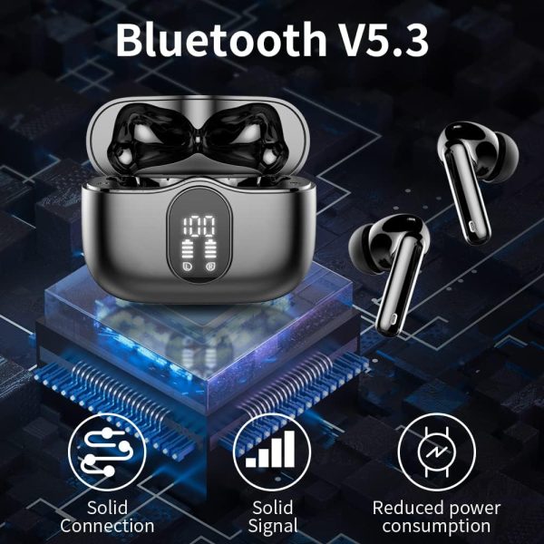 Wireless Earbuds, Bluetooth 5.3 Headphones Bass Stereo, Ear Buds with Noise Cancelling Mic LED Display, IP7 Waterproof in Ear Earphones, 36H Playtime for Laptop Pad Phones Sports Workout, Black - Image 4