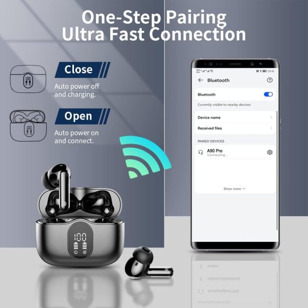Wireless Earbuds, Bluetooth 5.3 Headphones Bass Stereo, Ear Buds with Noise Cancelling Mic LED Display, IP7 Waterproof in Ear Earphones, 36H Playtime for Laptop Pad Phones Sports Workout, Black - Image 5