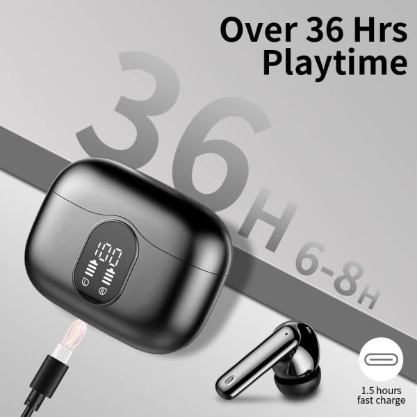 Wireless Earbuds, Bluetooth 5.3 Headphones Bass Stereo, Ear Buds with Noise Cancelling Mic LED Display, IP7 Waterproof in Ear Earphones, 36H Playtime for Laptop Pad Phones Sports Workout, Black - Image 7