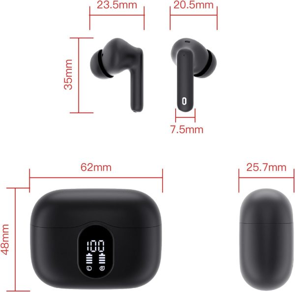 Wireless Earbuds, Bluetooth 5.3 Headphones Bass Stereo, Ear Buds with Noise Cancelling Mic LED Display, IP7 Waterproof in Ear Earphones, 36H Playtime for Laptop Pad Phones Sports Workout, Black - Image 8
